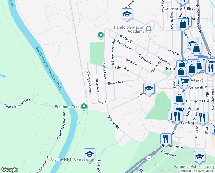 map of restaurants, bars, coffee shops, grocery stores, and more near 403 Kerfoot Avenue in Front Royal