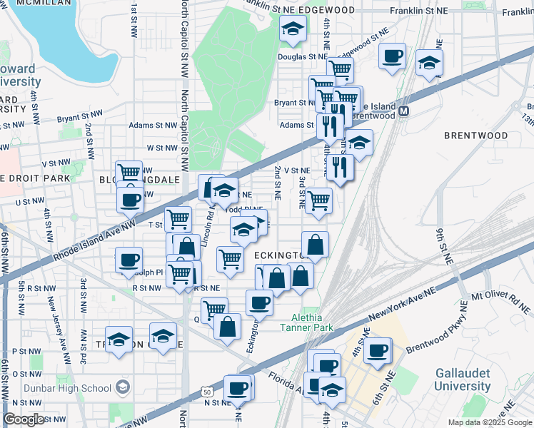 map of restaurants, bars, coffee shops, grocery stores, and more near 101 Independence Avenue Southeast in Washington