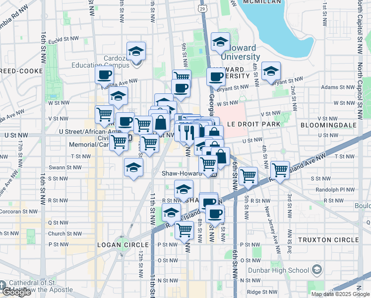 map of restaurants, bars, coffee shops, grocery stores, and more near 101 Independence Avenue Southeast in Washington