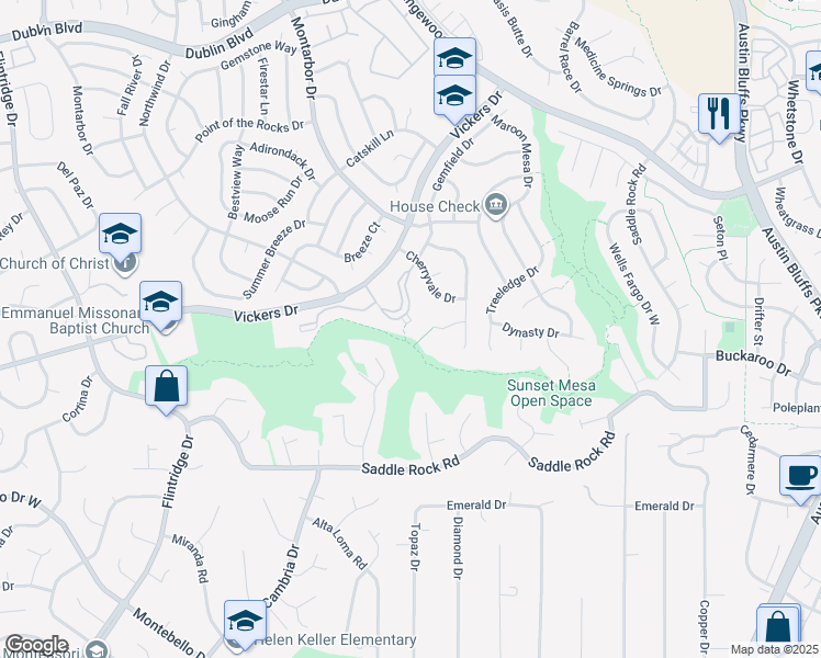 map of restaurants, bars, coffee shops, grocery stores, and more near 5945 Vista Ridge Point in Colorado Springs