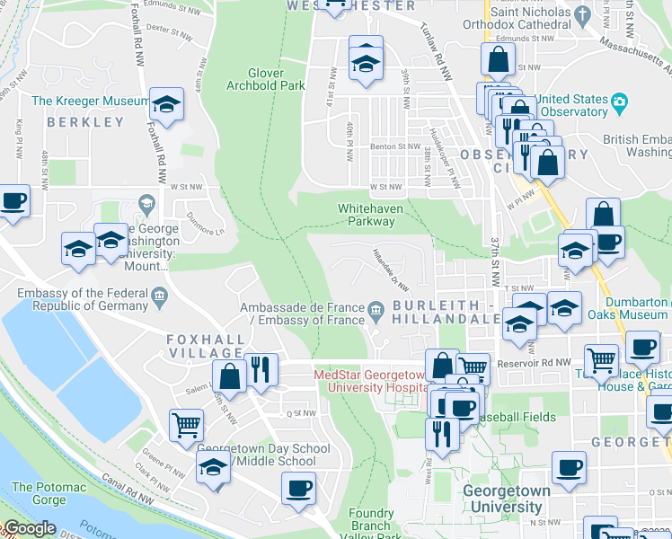 map of restaurants, bars, coffee shops, grocery stores, and more near 4072 Mansion Drive Northwest in Washington