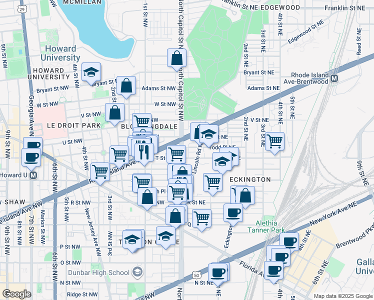 map of restaurants, bars, coffee shops, grocery stores, and more near 101 Independence Avenue Southeast in Washington
