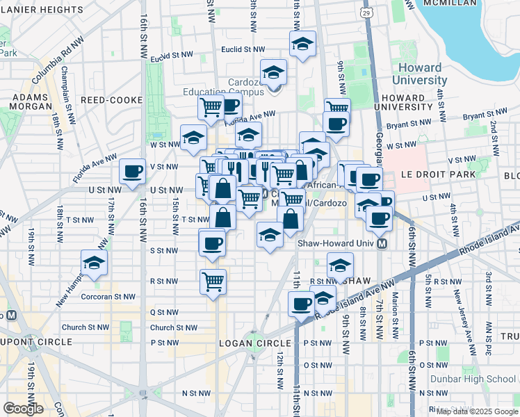 map of restaurants, bars, coffee shops, grocery stores, and more near 101 Independence Avenue Southeast in Washington