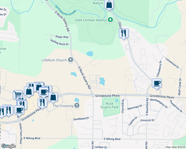 map of restaurants, bars, coffee shops, grocery stores, and more near 3110 South Rock Quarry Road in Columbia