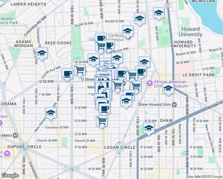 map of restaurants, bars, coffee shops, grocery stores, and more near 1332 Wallach Place Northwest in Washington