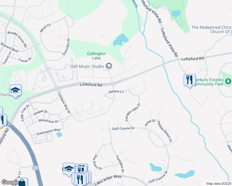 map of restaurants, bars, coffee shops, grocery stores, and more near 1709 Sahara Lane in Bowie