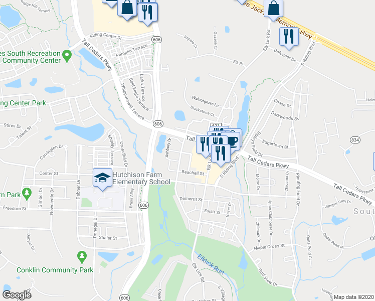 map of restaurants, bars, coffee shops, grocery stores, and more near 42992 Astell Street in Chantilly