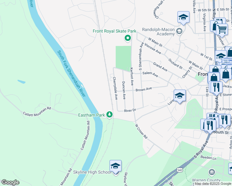 map of restaurants, bars, coffee shops, grocery stores, and more near 406 Cherrydale Avenue in Front Royal