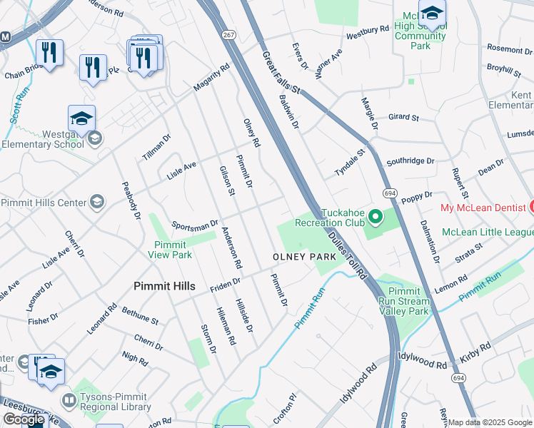 map of restaurants, bars, coffee shops, grocery stores, and more near 1827 Pimmit Drive in Falls Church