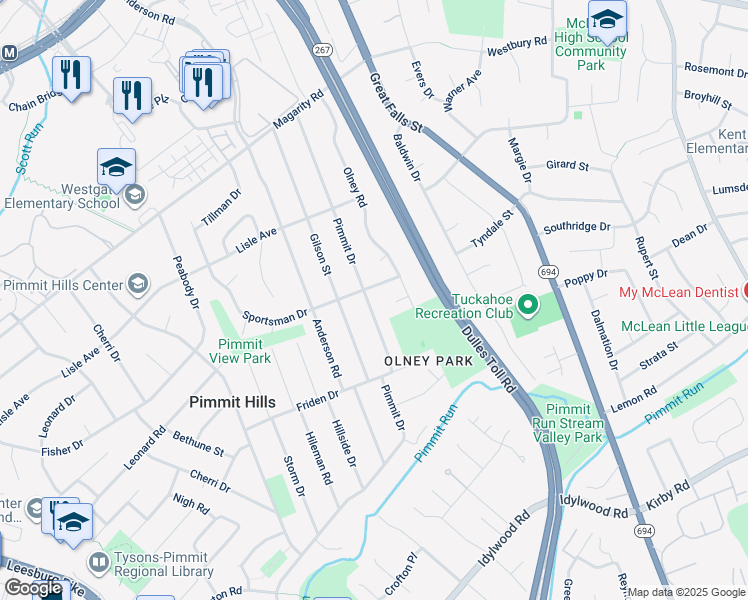 map of restaurants, bars, coffee shops, grocery stores, and more near 1827 Pimmit Drive in Falls Church