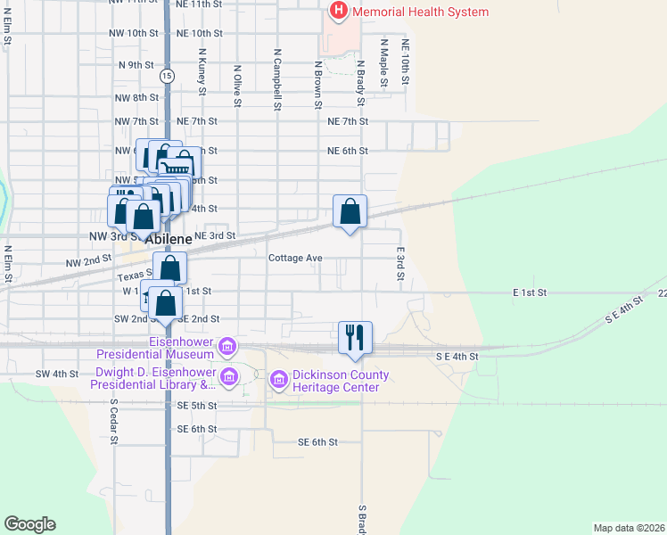 map of restaurants, bars, coffee shops, grocery stores, and more near 510 Cottage Avenue in Abilene