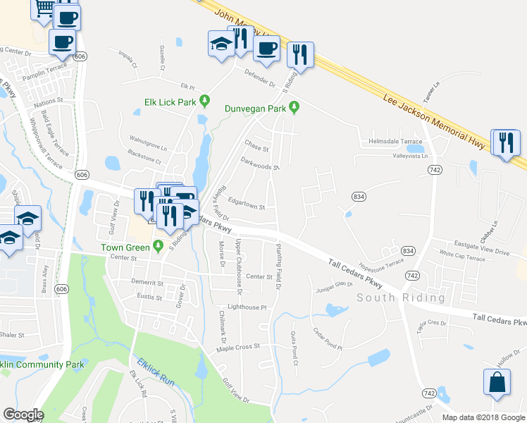 map of restaurants, bars, coffee shops, grocery stores, and more near 43229 Edgartown Street in Chantilly