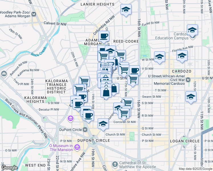 map of restaurants, bars, coffee shops, grocery stores, and more near 1915 18th Street Northwest in Washington