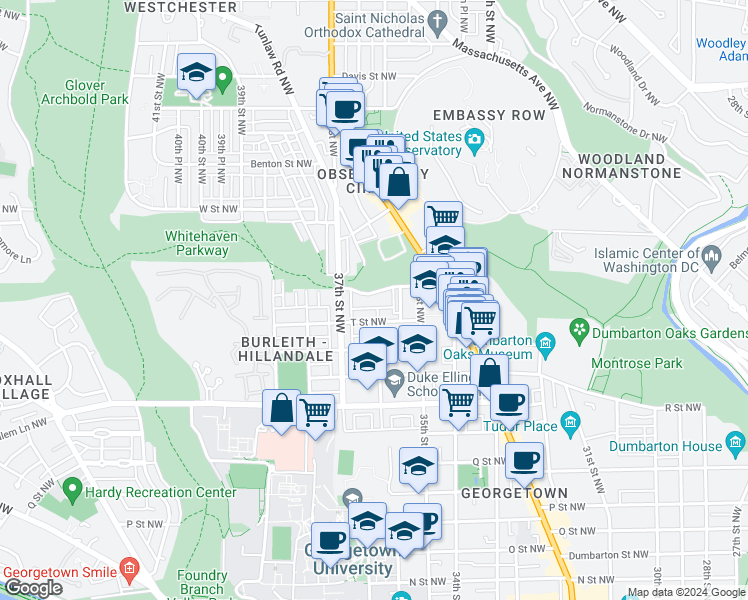 map of restaurants, bars, coffee shops, grocery stores, and more near 3600 Whitehaven Parkway Northwest in Washington