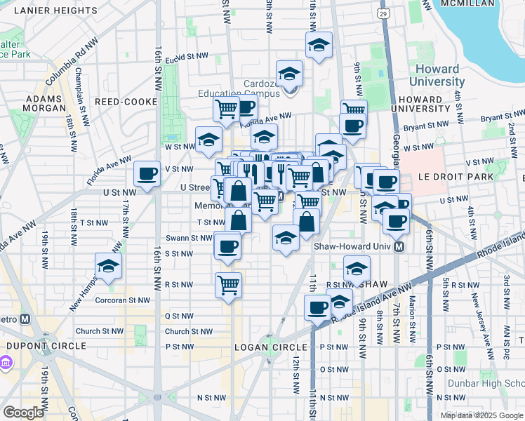 map of restaurants, bars, coffee shops, grocery stores, and more near 1310 Wallach Place Northwest in Washington