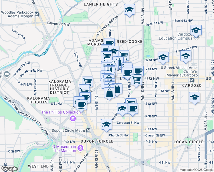 map of restaurants, bars, coffee shops, grocery stores, and more near 1918 18th Street Northwest in Washington