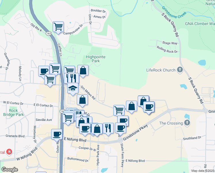 map of restaurants, bars, coffee shops, grocery stores, and more near 809 East Green Meadows Road in Columbia