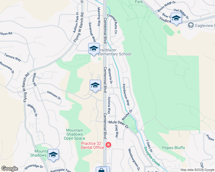 map of restaurants, bars, coffee shops, grocery stores, and more near 5810 Wisteria Drive in Colorado Springs