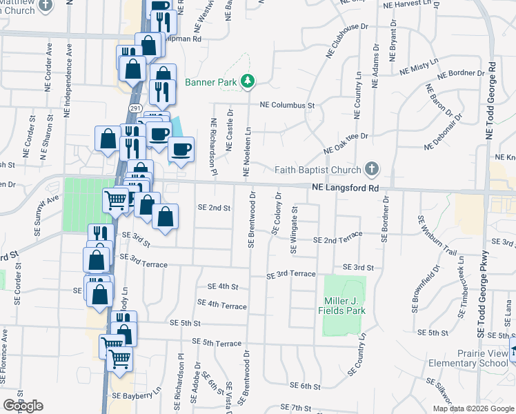 map of restaurants, bars, coffee shops, grocery stores, and more near 122 Southeast Colony Place in Lee's Summit