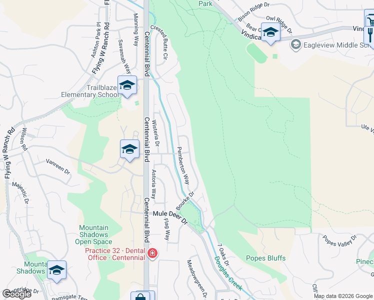 map of restaurants, bars, coffee shops, grocery stores, and more near 5885 Pemberton Way in Colorado Springs