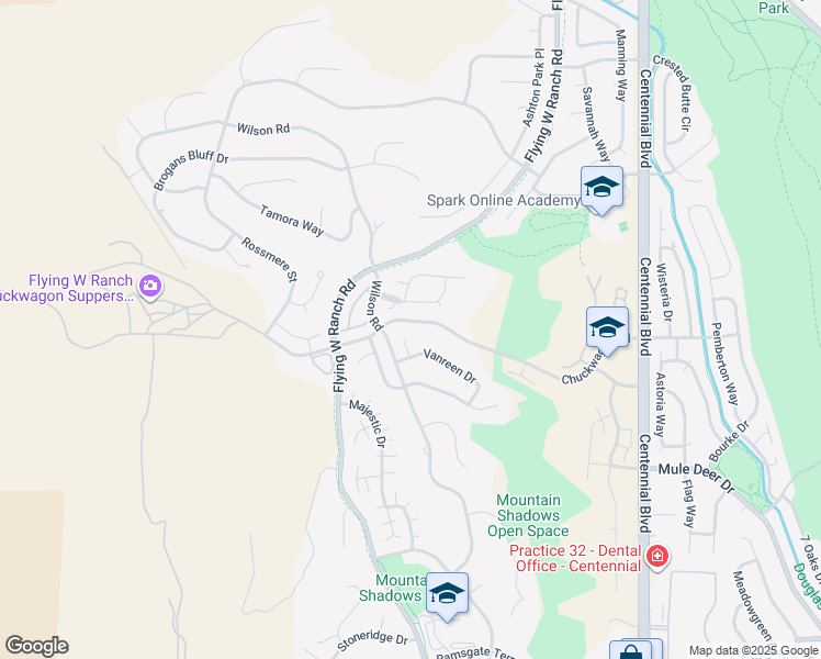 map of restaurants, bars, coffee shops, grocery stores, and more near 5765 Huffman Court in Colorado Springs