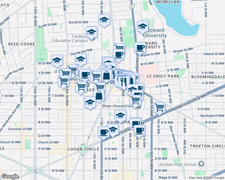 map of restaurants, bars, coffee shops, grocery stores, and more near 101 Independence Avenue Southeast in Washington