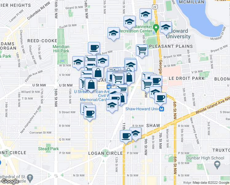 map of restaurants, bars, coffee shops, grocery stores, and more near 101 Independence Avenue Southeast in Washington