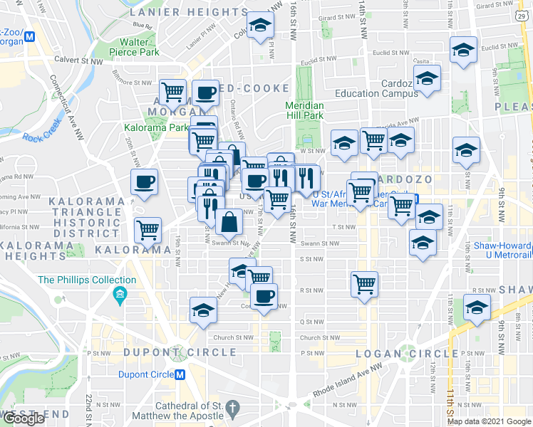 map of restaurants, bars, coffee shops, grocery stores, and more near 101 Independence Avenue Southeast in Washington