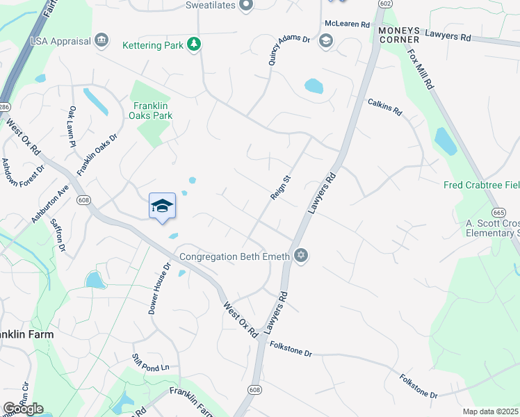 map of restaurants, bars, coffee shops, grocery stores, and more near 2804 Reign Street in Herndon