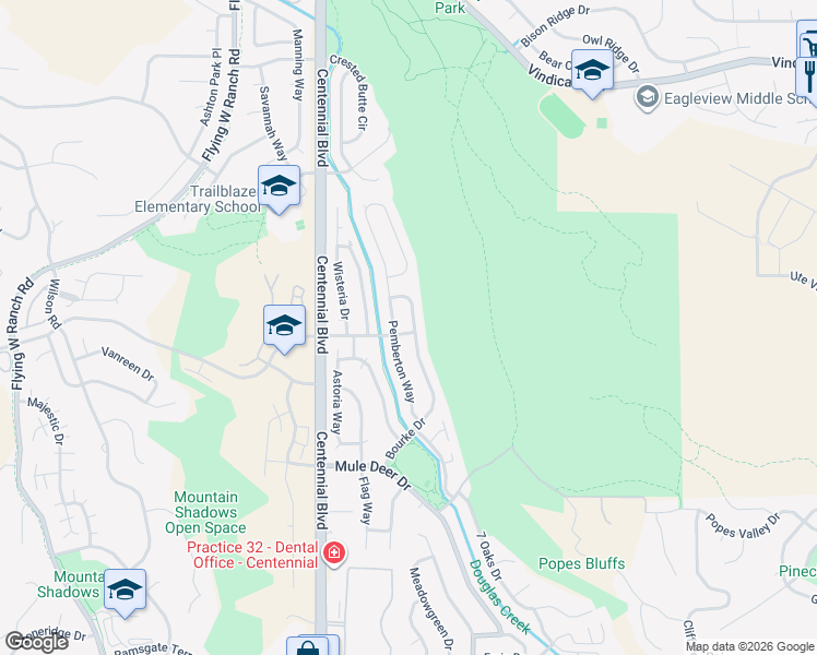 map of restaurants, bars, coffee shops, grocery stores, and more near 5885 Pemberton Way in Colorado Springs