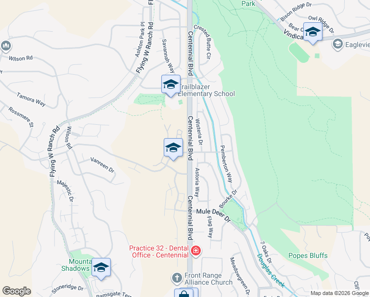 map of restaurants, bars, coffee shops, grocery stores, and more near 5810 Wisteria Drive in Colorado Springs