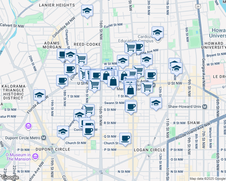 map of restaurants, bars, coffee shops, grocery stores, and more near 1918 15th Street Northwest in Washington