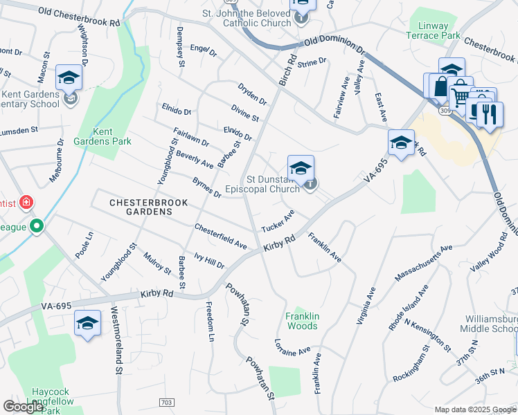 map of restaurants, bars, coffee shops, grocery stores, and more near 6482 Birch Grove Court in McLean