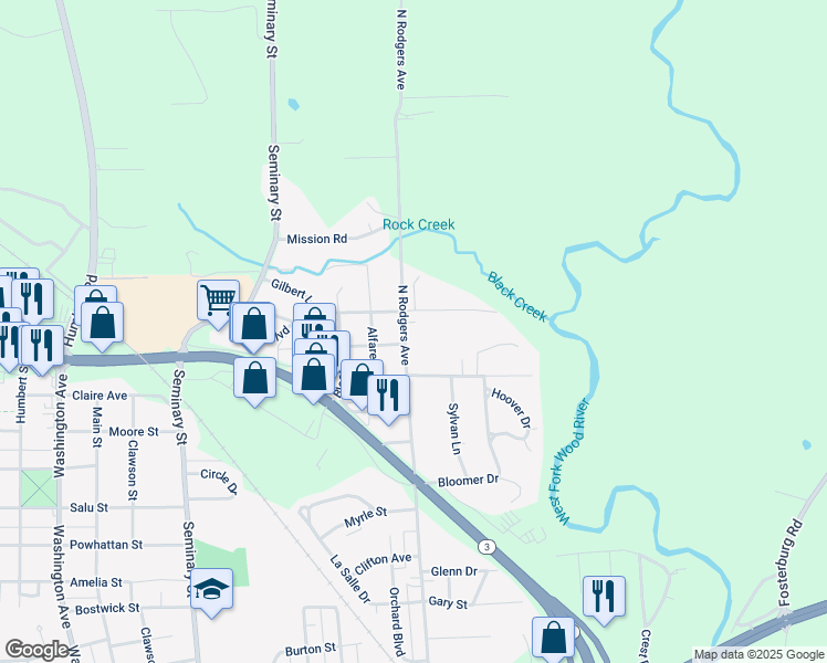map of restaurants, bars, coffee shops, grocery stores, and more near 2603 North Rodgers Avenue in Alton