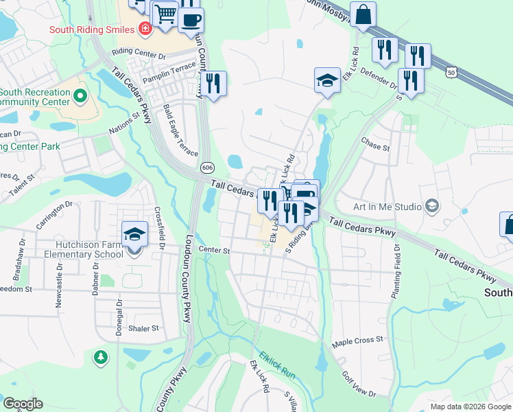 map of restaurants, bars, coffee shops, grocery stores, and more near 25307 Loganshire Terrace in Chantilly