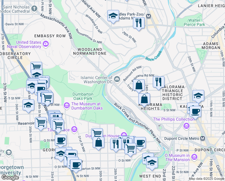 map of restaurants, bars, coffee shops, grocery stores, and more near 2555 Waterside Drive Northwest in Washington