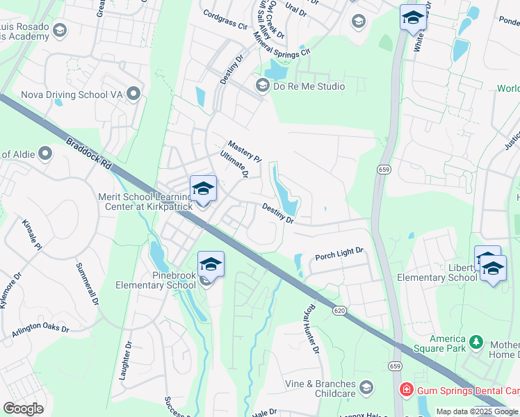 map of restaurants, bars, coffee shops, grocery stores, and more near 25354 Vacation Place in Aldie