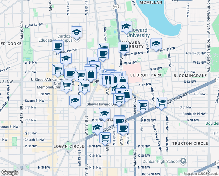 map of restaurants, bars, coffee shops, grocery stores, and more near 101 Independence Avenue Southeast in Washington