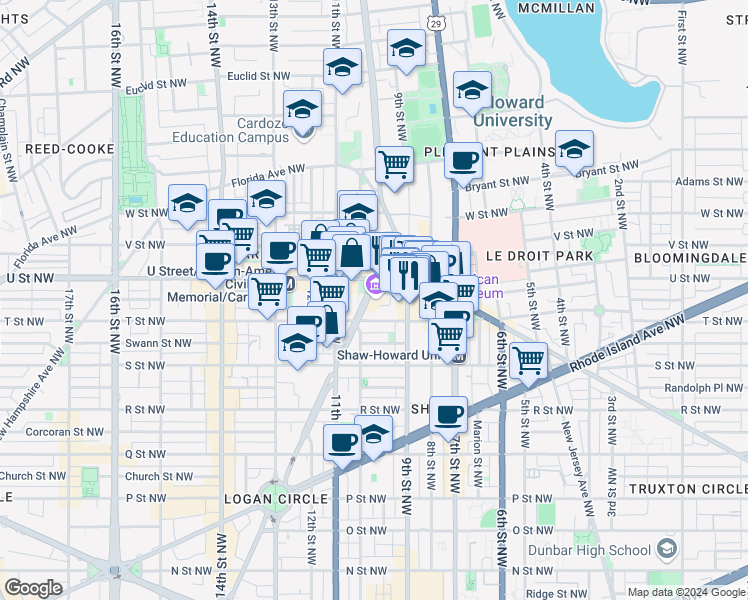 map of restaurants, bars, coffee shops, grocery stores, and more near 101 Independence Avenue Southeast in Washington