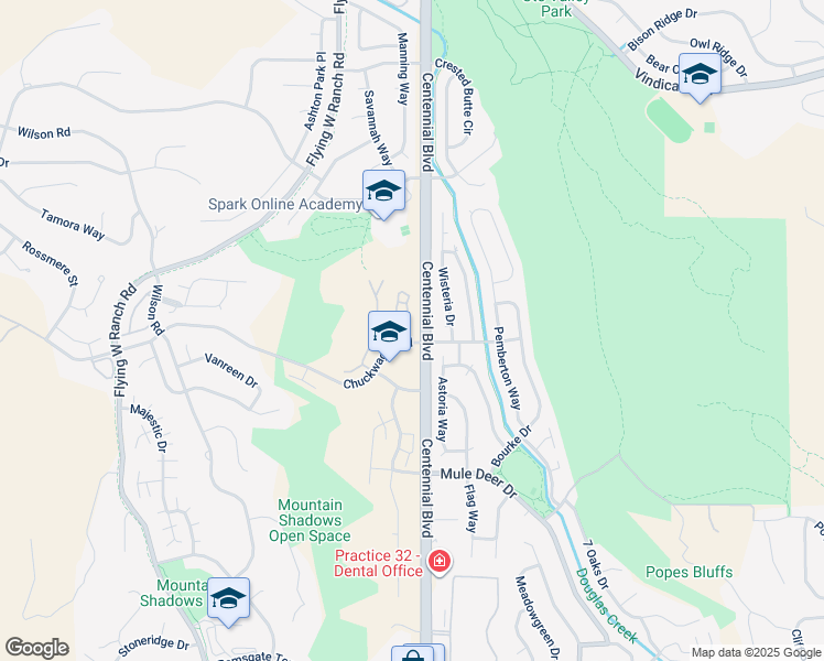 map of restaurants, bars, coffee shops, grocery stores, and more near 5810 Wisteria Drive in Colorado Springs
