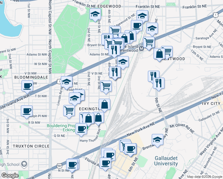 map of restaurants, bars, coffee shops, grocery stores, and more near 101 Independence Avenue Southeast in Washington