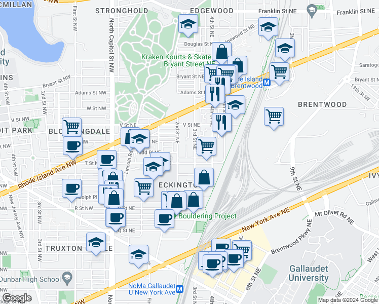 map of restaurants, bars, coffee shops, grocery stores, and more near 101 Independence Avenue Southeast in Washington