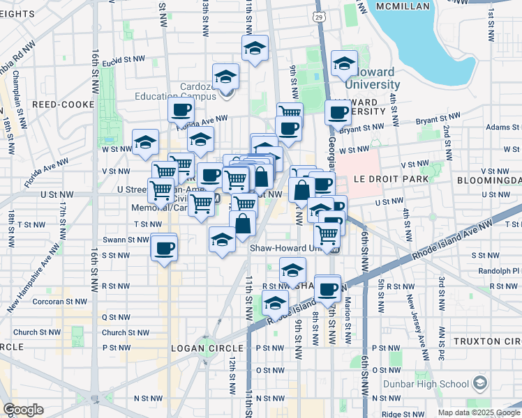 map of restaurants, bars, coffee shops, grocery stores, and more near 101 Independence Avenue Southeast in Washington