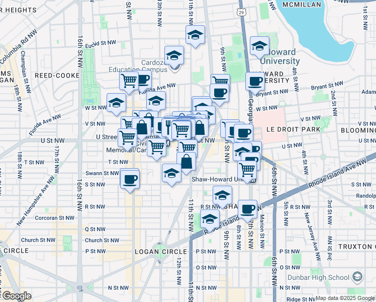 map of restaurants, bars, coffee shops, grocery stores, and more near 101 Independence Avenue Southeast in Washington
