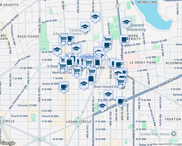 map of restaurants, bars, coffee shops, grocery stores, and more near 101 Independence Avenue Southeast in Washington