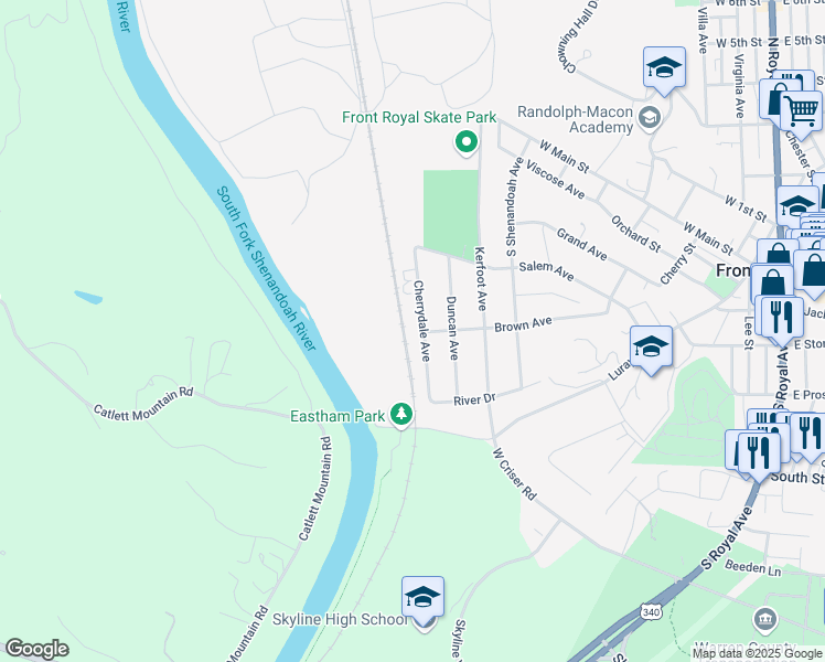 map of restaurants, bars, coffee shops, grocery stores, and more near 406 Cherrydale Avenue in Front Royal