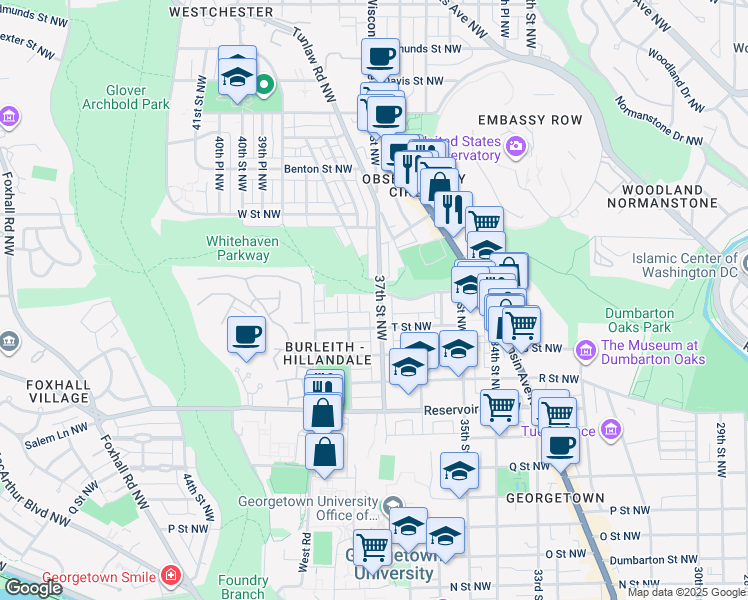 map of restaurants, bars, coffee shops, grocery stores, and more near 1930 37th Street Northwest in Washington