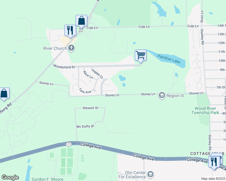 map of restaurants, bars, coffee shops, grocery stores, and more near 1801-1899 Storey Ln in Alton