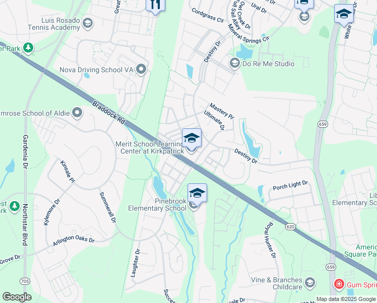 map of restaurants, bars, coffee shops, grocery stores, and more near 41861 Inspiration Terrace in Aldie