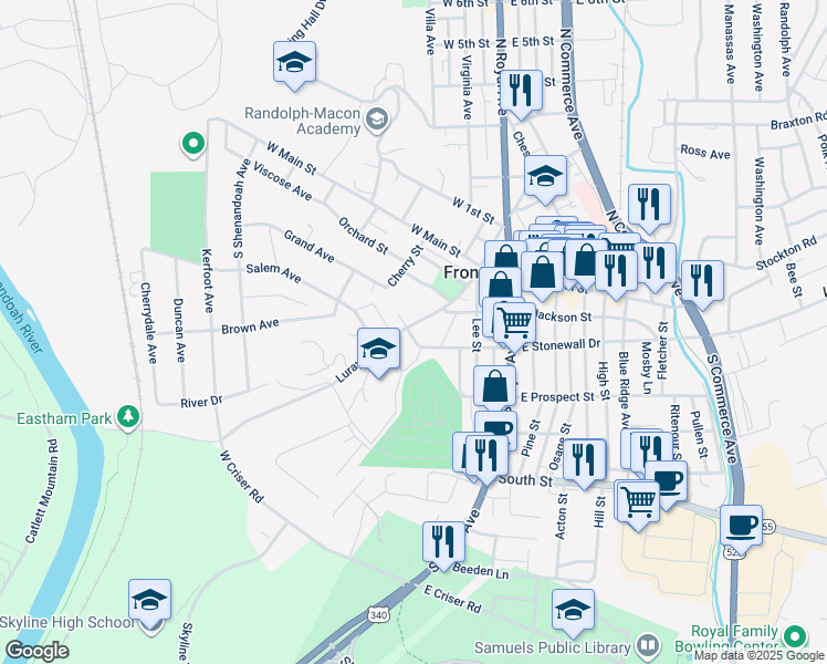 map of restaurants, bars, coffee shops, grocery stores, and more near 126 Luray Avenue in Front Royal